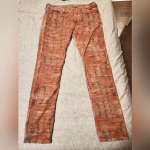 Mens Robin's Jeans 38x36 Orange Tie-Dye Pattern and Rhinestones